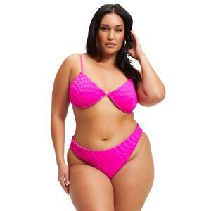 Good American Women Hawaiian pink Jacquard Wave Check Underwire Bikini Top XL